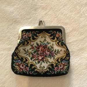 Vintage Ebroidered Tapestry Floral Coin Purse